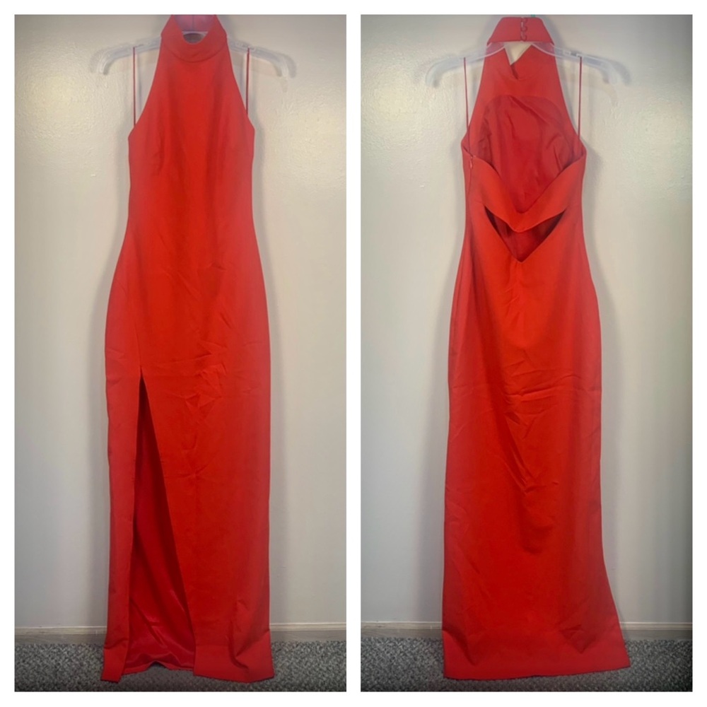 Cinq à Sept Vibrant Red Halter Maxi Dress